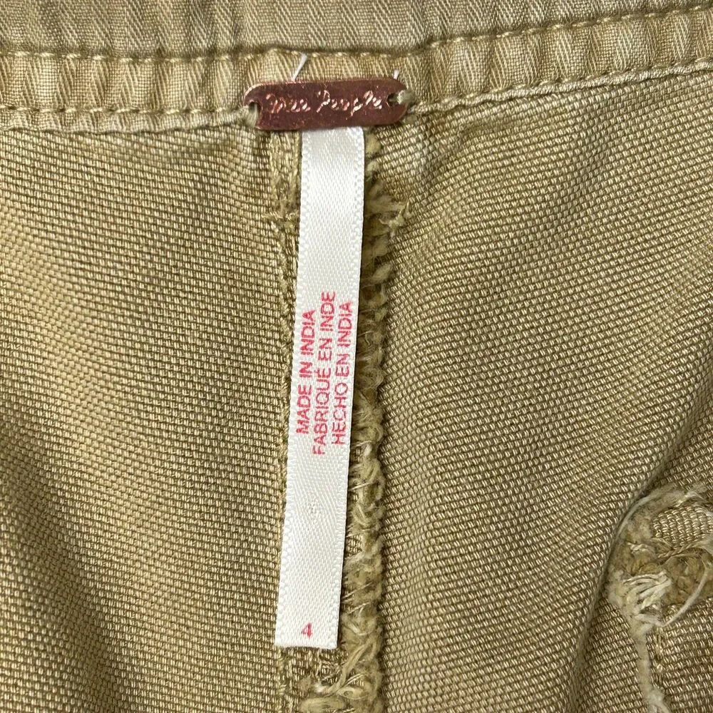 Free People Cleo Washed Chino Pants Straight Leg Tan Khaki Cargo Roll Cotton 4